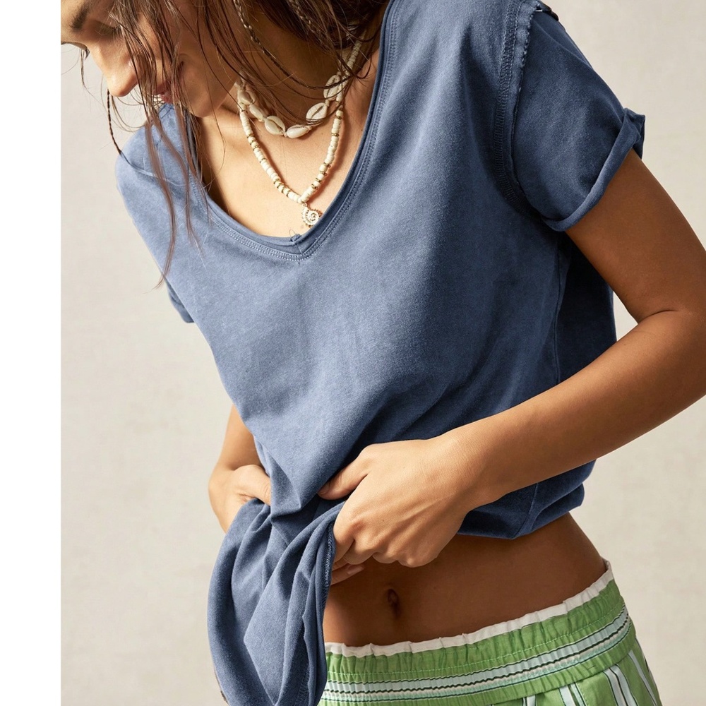 Peace Cutout Back Short Sleeve Tee - Blue - Picture 2 of 5